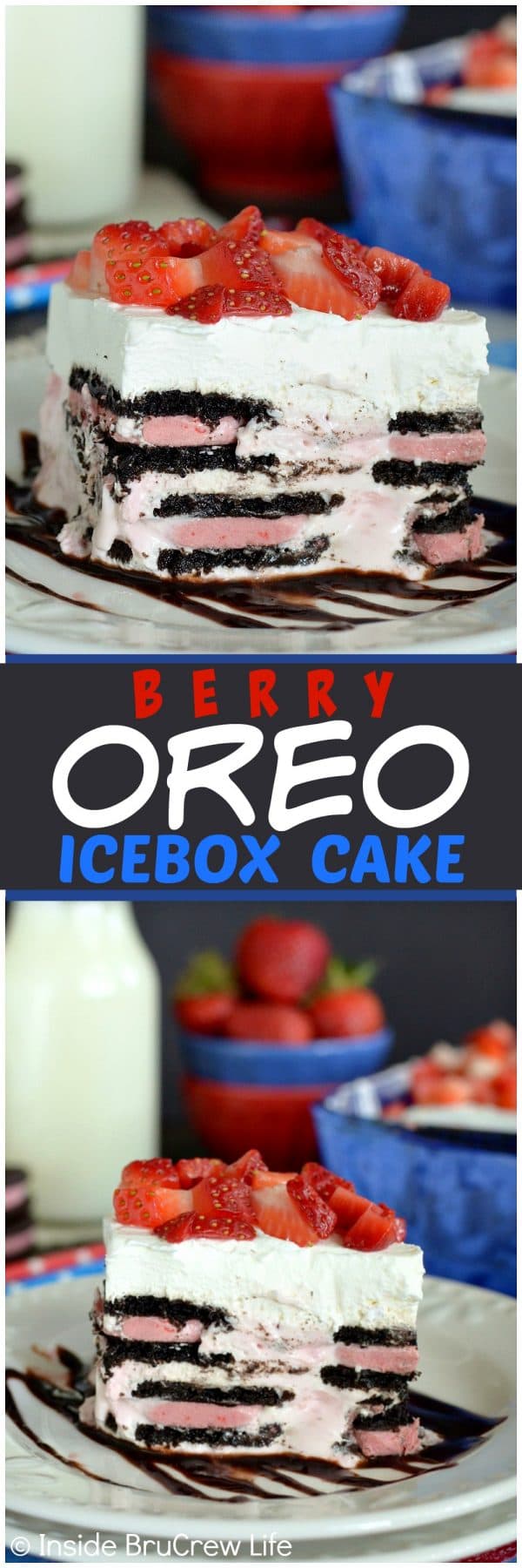 Berry Oreo Icebox Cake - this easy no bake cake has layers of berry Oreos and berry cheesecake. Awesome recipe for hot summer days!