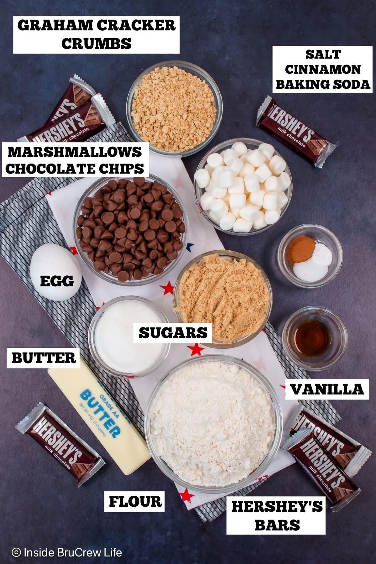 Bowls of ingredients needed to make chocolate chip cookie cups.