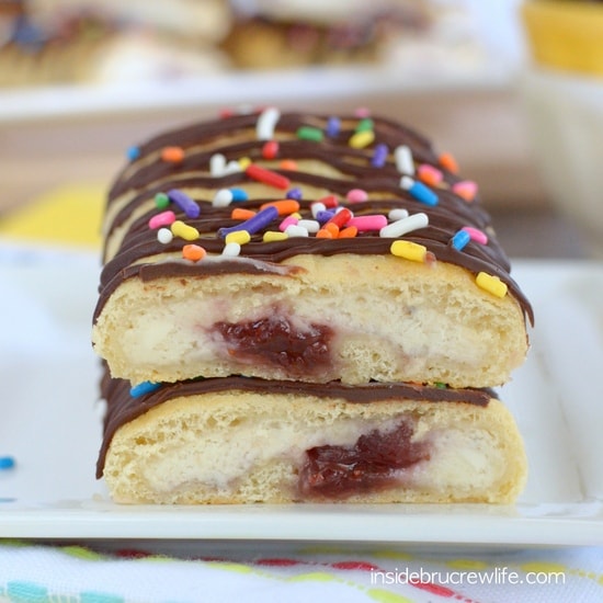Banana Split Cheesecake Rolls - banana, strawberry, and chocolate wrapped up in a delicious pastry roll