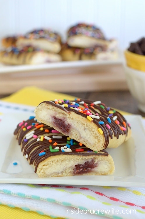 Banana Split Cheesecake Rolls - banana, strawberry, and chocolate wrapped up in a delicious pastry roll
