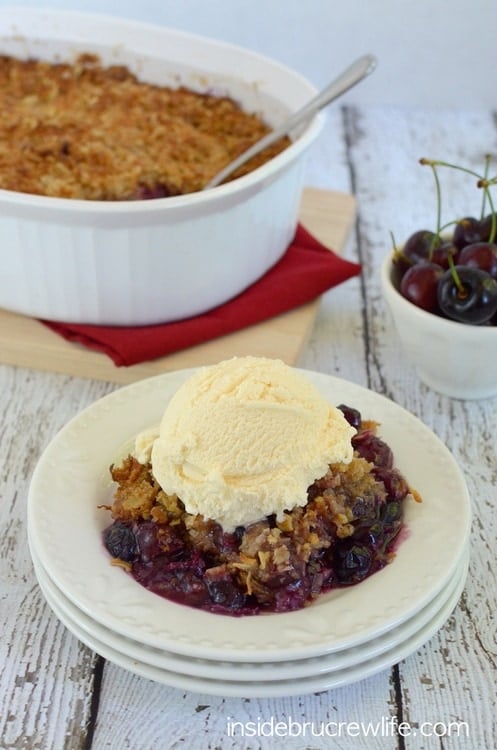 Berry Coconut Crisp - cherries and blueberries topped with a coconut crisp topping