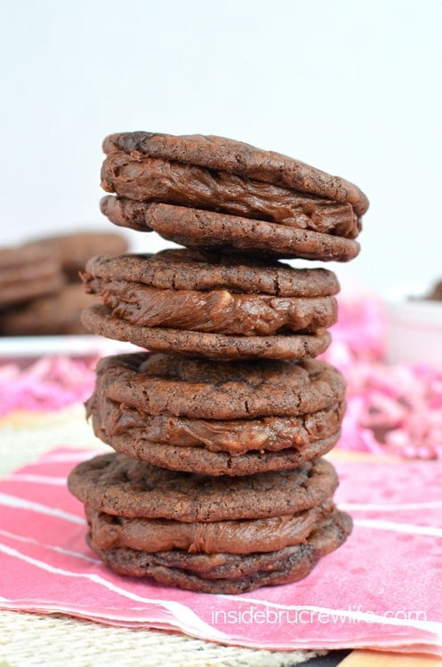 Easy brownie cookies filled with a chocolate toffee frosting...you might not want to share these bad boys!