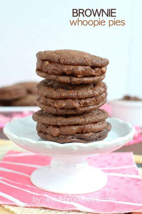 Easy brownie cookies filled with a chocolate toffee frosting...you might not want to share these bad boys!