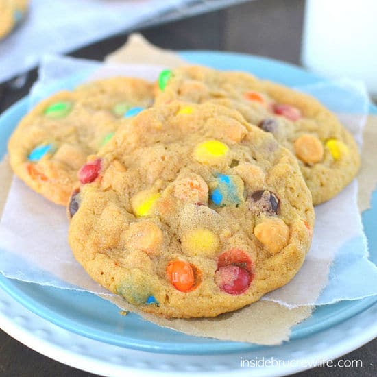 These cookies have twice the butterscotch flavor and M&M candies!  My kids devoured these cookies!