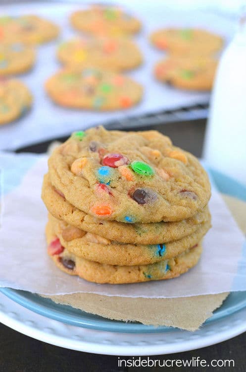 These cookies have twice the butterscotch flavor and M&M candies!  My kids devoured these cookies!