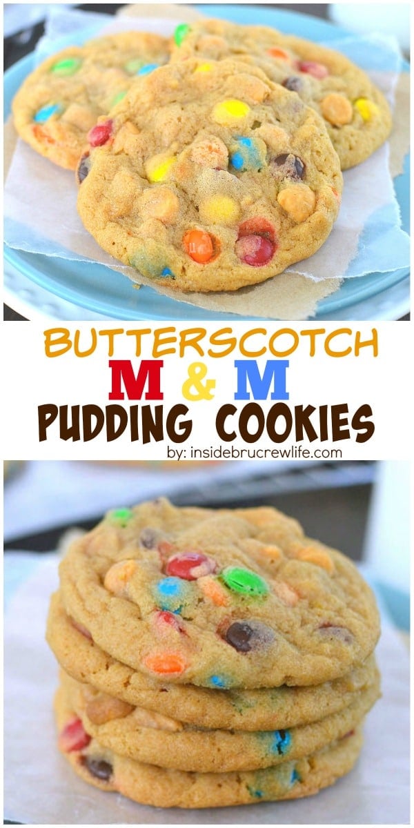 These cookies have twice the butterscotch flavor and M&M candies!  My kids devoured these cookies!