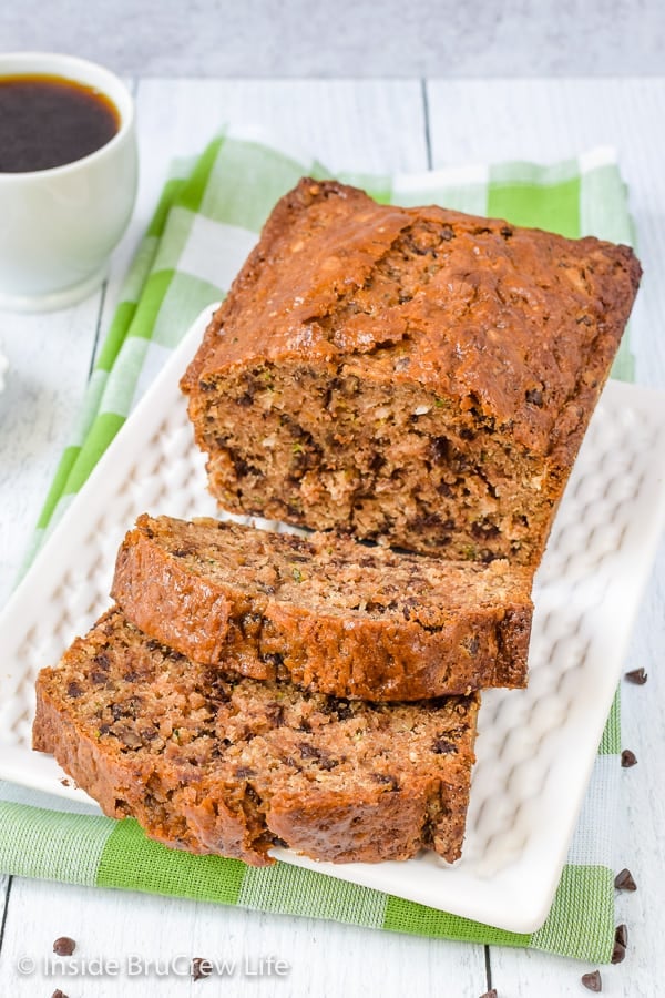 Best Chocolate Chip Zucchini Bread - the best zucchini bread has lots of chocolate, coconut, and pecans in it. Try this easy recipe and see why it's so good. #zucchini #sweetbread #breakfast #brunch #recipe