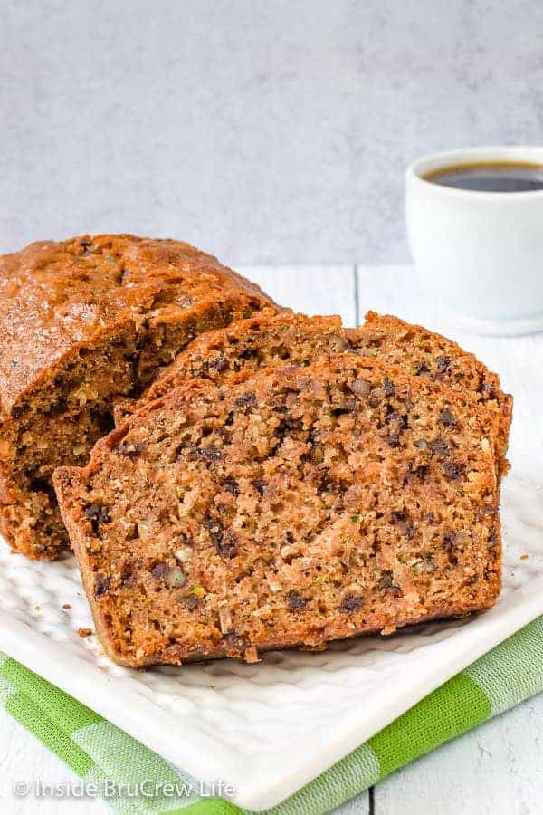 Best Chocolate Chip Zucchini Bread - this sweet bread is loaded with zucchini, chocolate, pecans, and coconut. It's a delicious recipe to use up the extra zucchini from your garden. #zucchini #sweetbread #breakfast #brunch #recipe