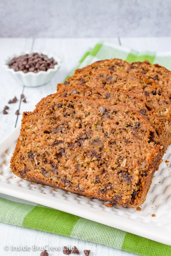 Best Chocolate Chip Zucchini Bread - a loaf of this sweet bread is a great way to use up extra zucchinis from your garden. Try this easy recipe and enjoy it for breakfast. #zucchini #sweetbread #breakfast #brunch #recipe