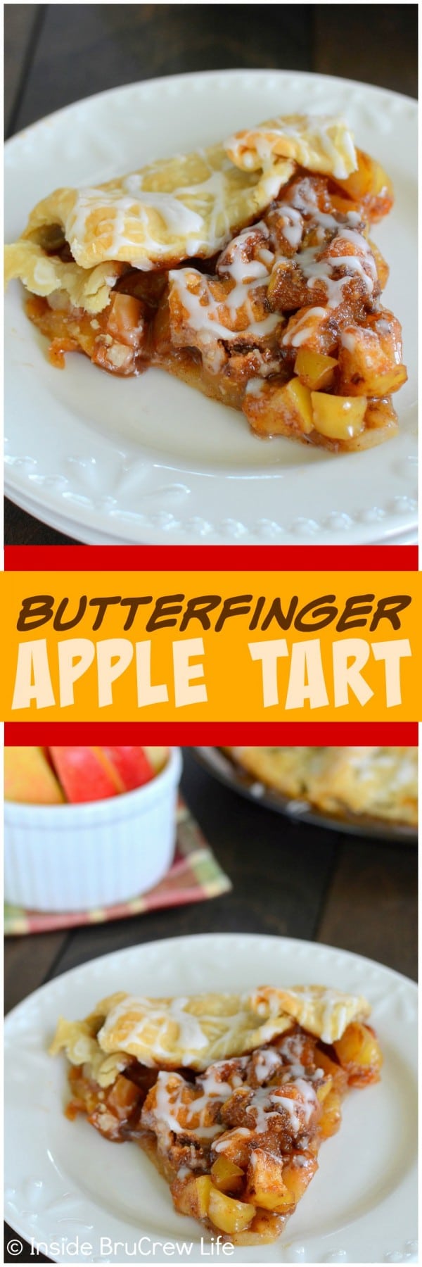 Butterfinger Apple Tart -candy bars and cinnamon apples make this easy pie disappear in a hurry! It's a great dessert recipe!