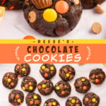 Two pictures of Reese's chocolate cookies collaged together with an orange text box.