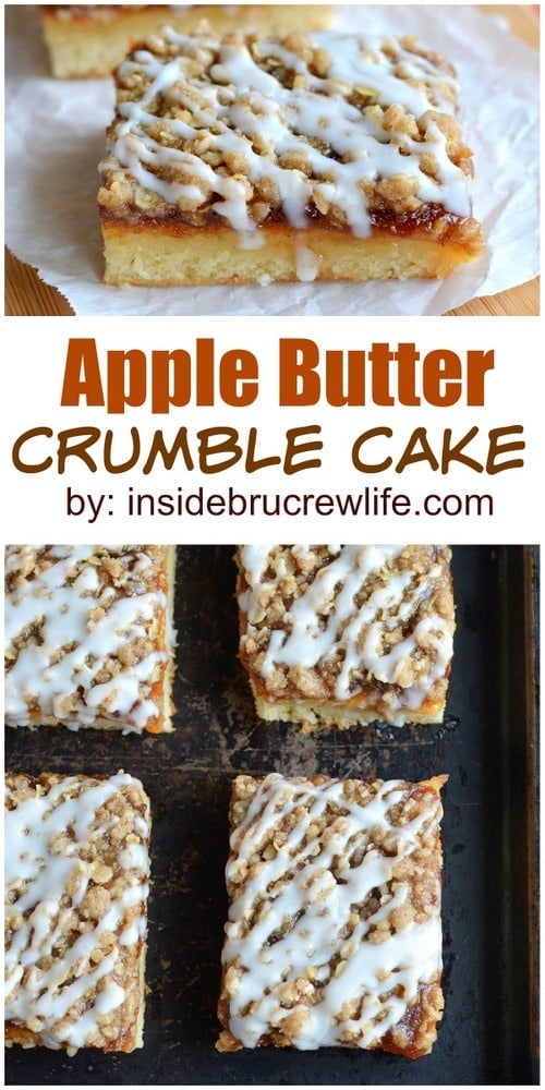 Apple butter and a cinnamon crumble topping make this the perfect fall cake for breakfast or snack.