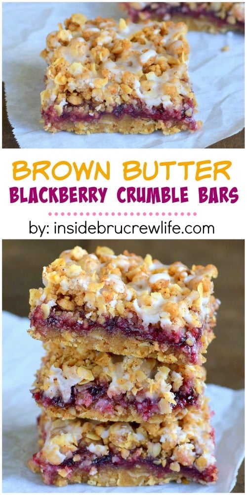 Brown butter and blackberry make these crumble bars disappear in no time! Perfect for enjoying any time!