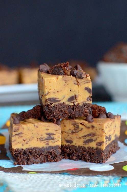 The Chocolate Chip Brownie Brittle crust makes this caramel fudge a fun treat to make and share.  Perfect holiday dessert!