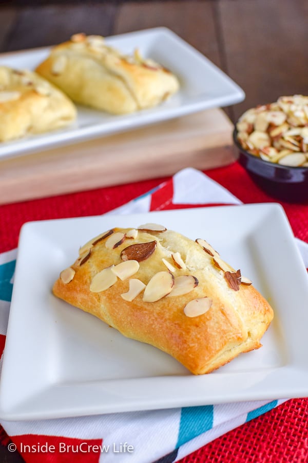 A pocket pastry on a white plate.