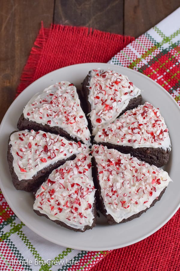 Overhead picture of 6 Peppermint Mocha Scones.