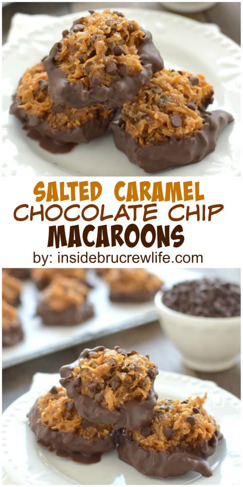 Sea salt, caramel, and chocolate make these coconut macaroons a cookie worth making again and again. Perfect for holiday trays!