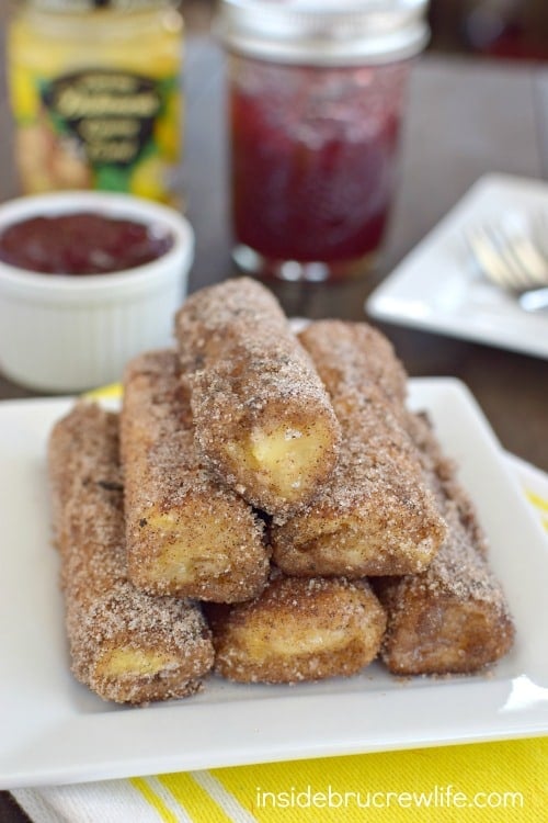 Lemon cheesecake inside a crispy french toast roll is a delicious breakfast choice!