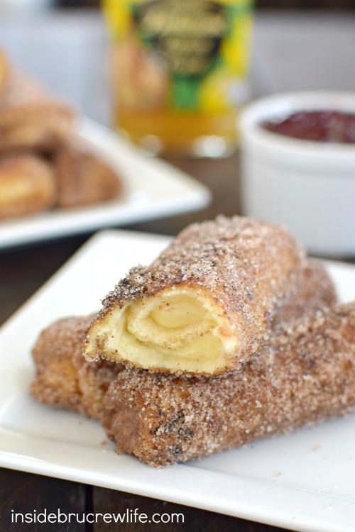 Lemon cheesecake inside a crispy french toast roll is a delicious breakfast choice!