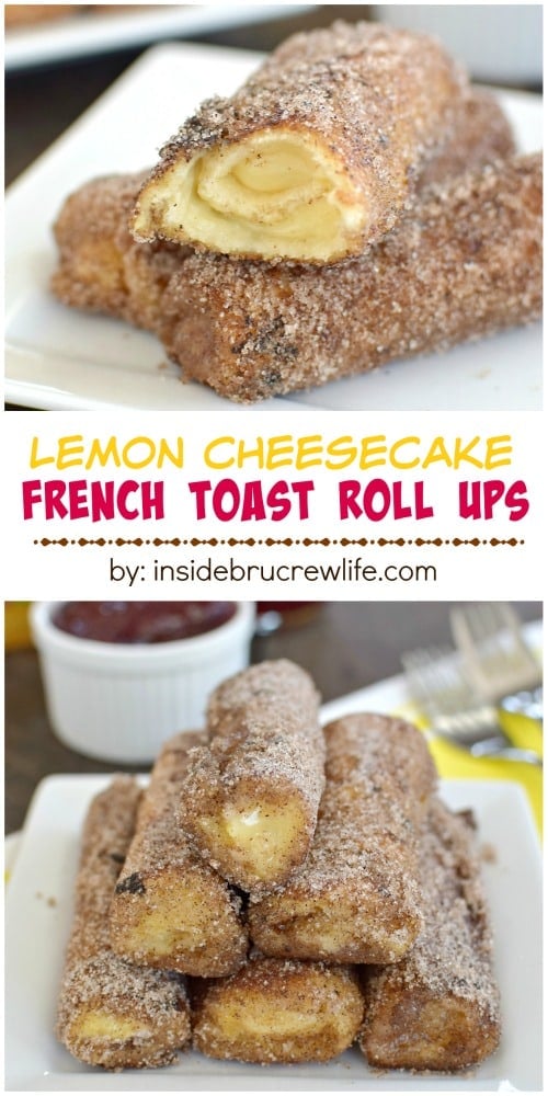 Lemon cheesecake inside a crispy french toast roll is a delicious breakfast choice!