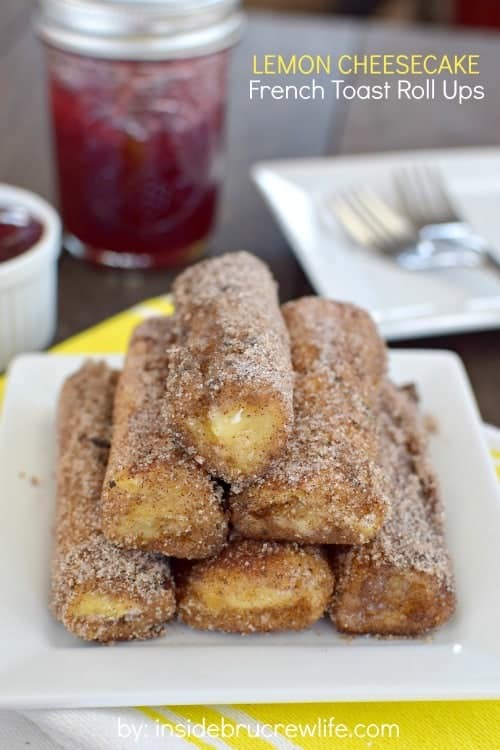Lemon cheesecake inside a crispy french toast roll is a delicious breakfast choice!