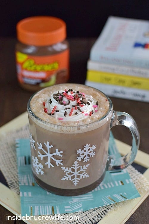 Chocolate and peanut butter and frothed milk makes this homemade latte the best way to do coffee!