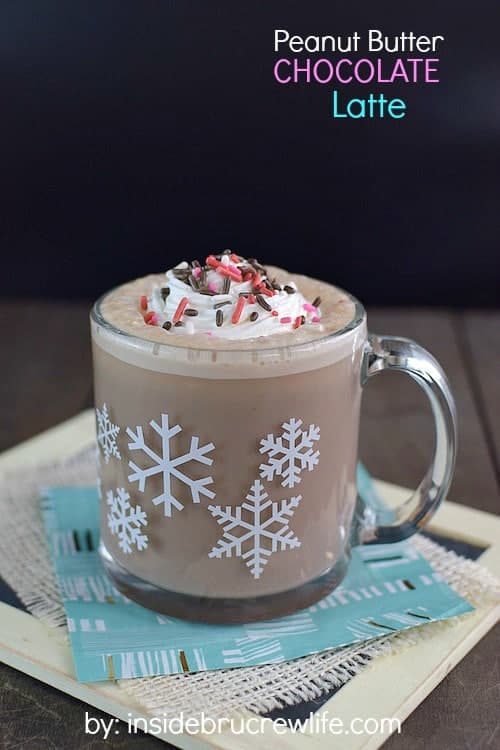 Chocolate and peanut butter and frothed milk makes this homemade latte the best way to do coffee!