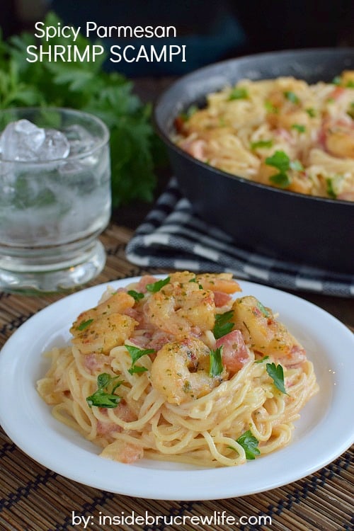 A spicy and creamy parmesan sauce makes this shrimp scampi a delicious meal in under 30 minutes.