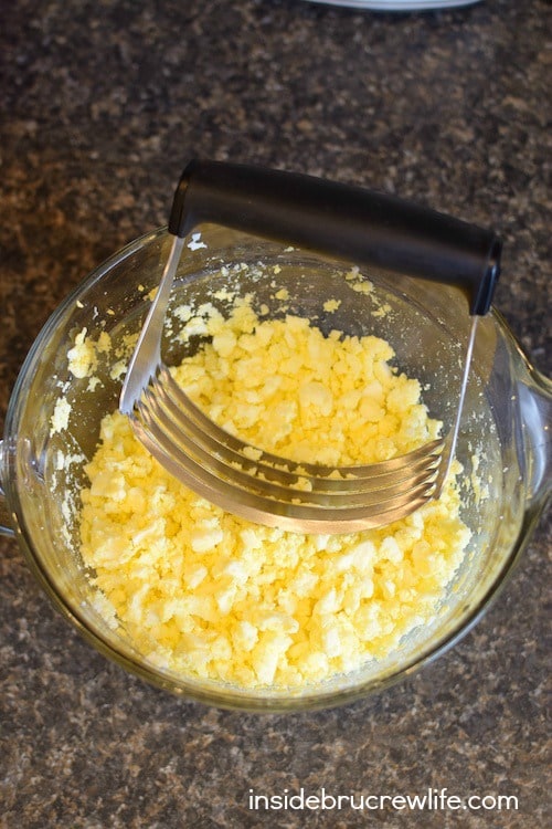 Hard Boiled Eggs chopped in a bowl.