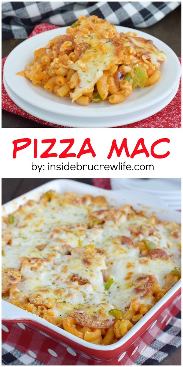 Your favorite pizza toppings added to macaroni and cheese is always a good idea!! This meal will disappear!