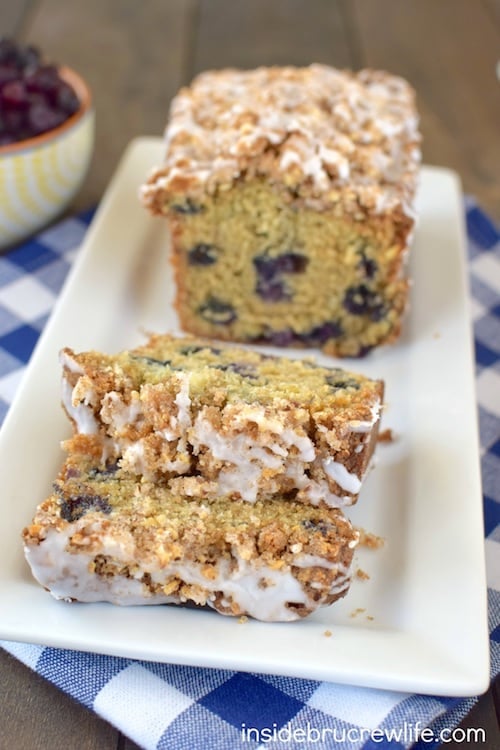 Blueberries, almonds, and crumble topping makes this sweet bread disappear in a hurry. Perfect for breakfast or an afternoon snack!