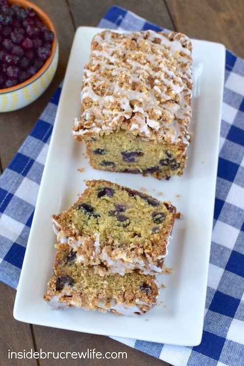 Blueberries, almonds, and crumble topping makes this sweet bread disappear in a hurry. Perfect for breakfast or an afternoon snack!