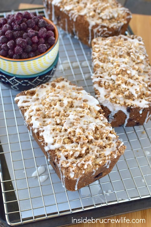 Blueberries, almonds, and crumble topping makes this sweet bread disappear in a hurry. Perfect for breakfast or an afternoon snack!