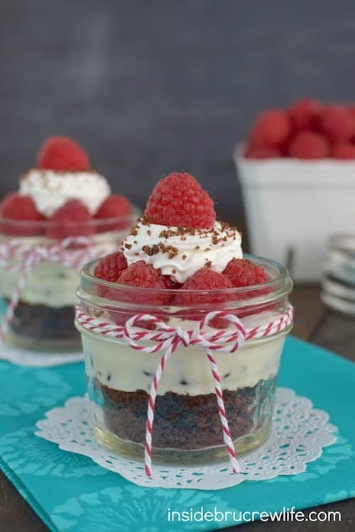 Raspberry Chocolate Chip Brownie Brittle Parfaits 