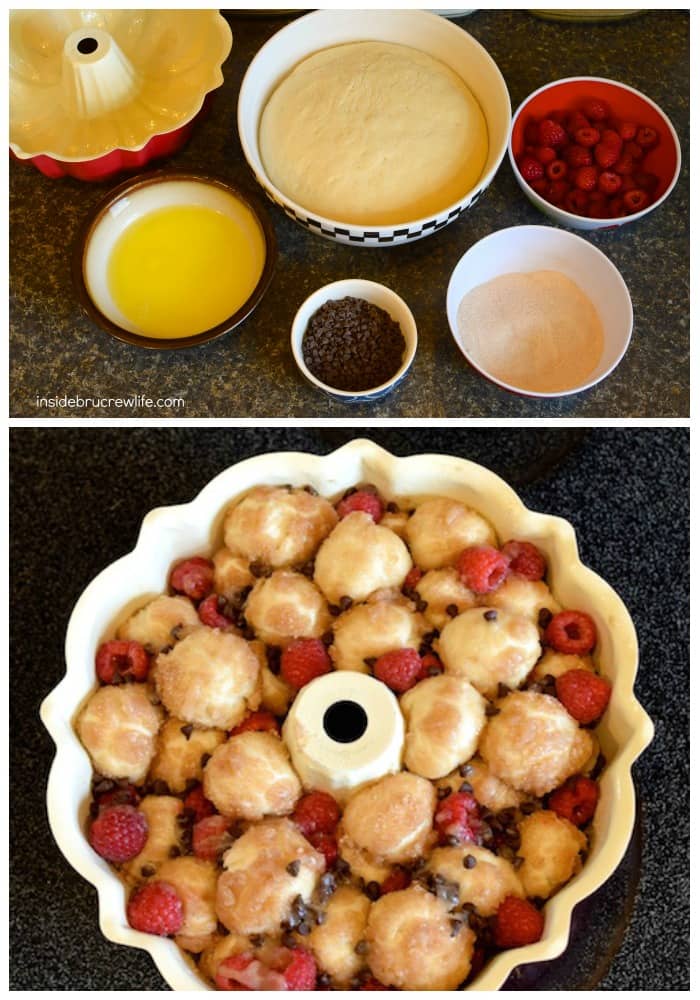 Raspberry Chocolate Chip Pull Apart Coffee Cake 