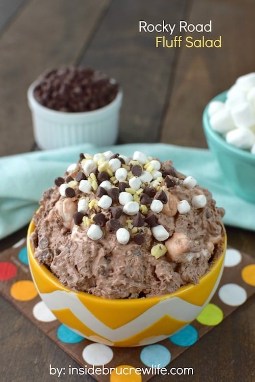 Homemade Rocky Road Recipes - Rocky Road Fluff Salad| Homemade Recipes http://homemaderecipes.com/holiday-event/rocky-road-recipes-for-national-rocky-road-day