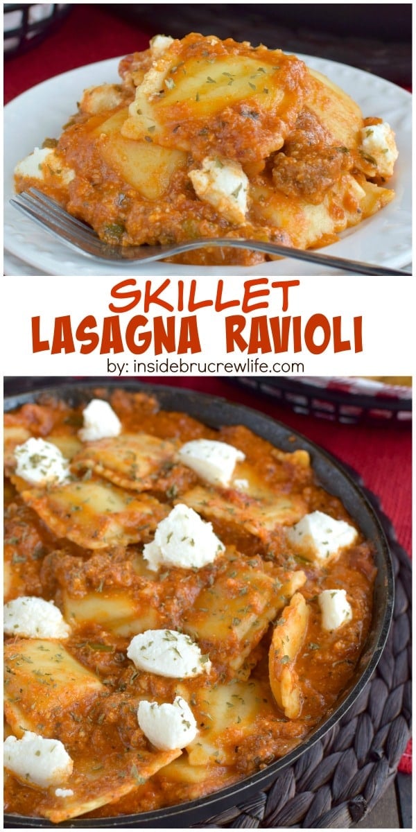 Three kinds of cheese and ready made ravioli make this an easy skillet dinner to prepare in less than 30 minutes!
