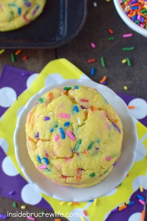 These easy lemon cookies have a hidden white chocolate center and plenty of funfetti sprinkles to make you smile.