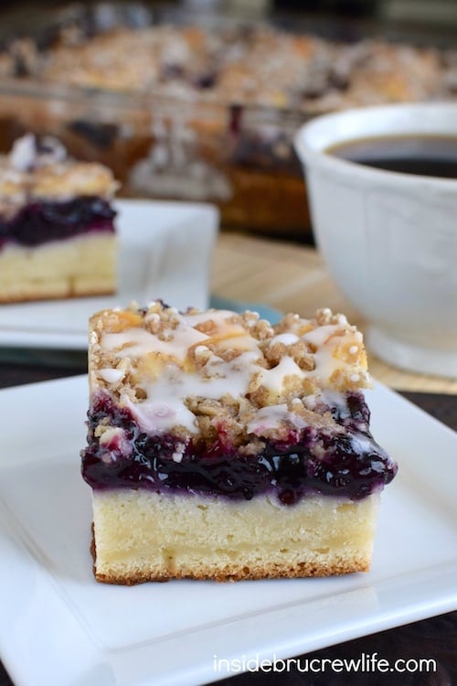 Blueberry, cheesecake, and crumble make this a breakfast coffee cake that everyone will enjoy!
