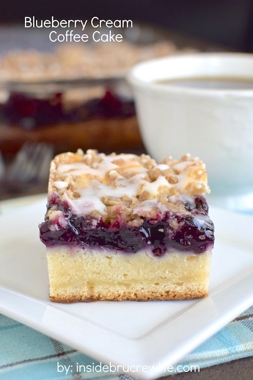 Blueberry, cheesecake, and crumble make this a breakfast coffee cake that everyone will enjoy!