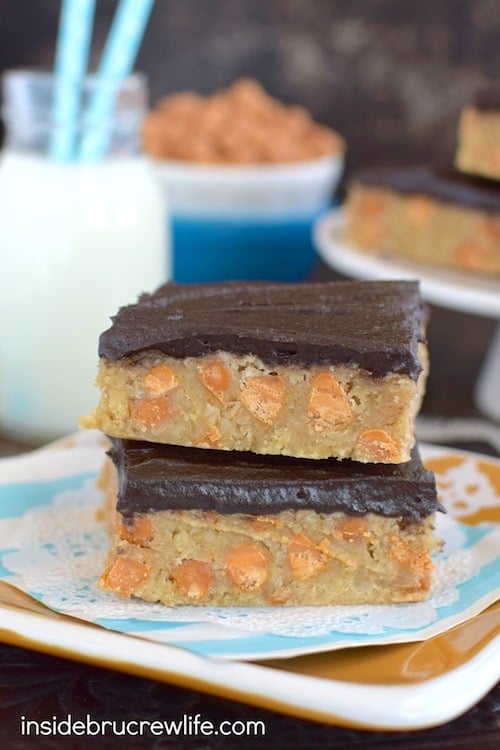 Chocolate frosting and butterscotch chips give these oat bars a fun and delicious twist. 