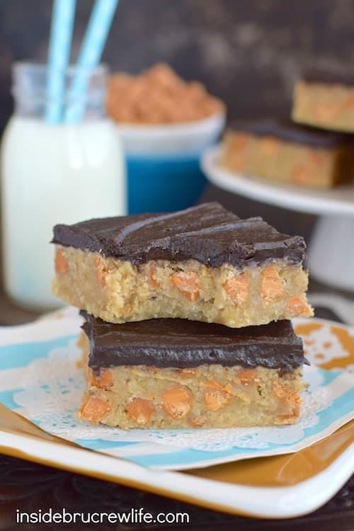 Chocolate frosting and butterscotch chips give these oat bars a fun and delicious twist. 