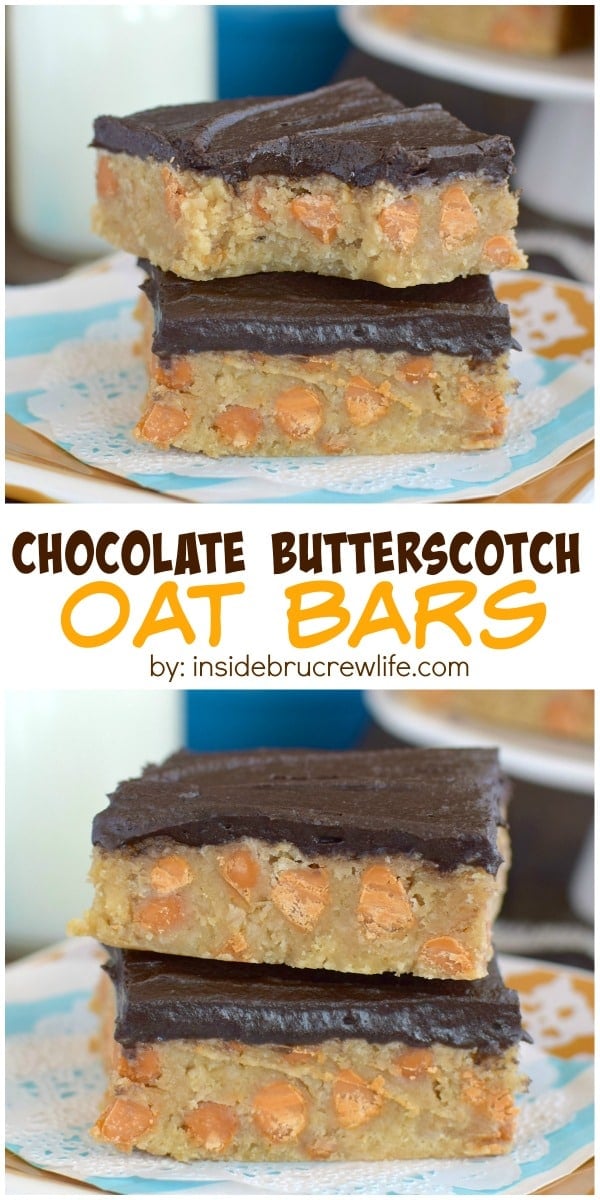 Chocolate frosting and butterscotch chips give these oat bars a fun and delicious twist. 