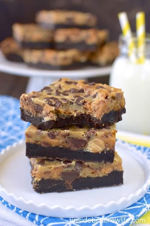 Candy bars and chocolate make these gooey brownie bars a sure hit for dessert! Perfect for sharing at parties and picnics!