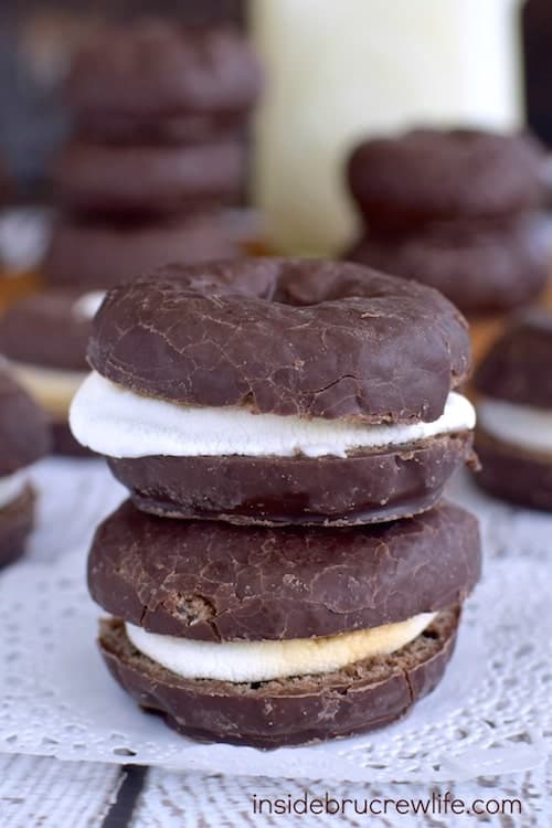 Toasted marshmallows inside chocolate donuts adds a fun new twist to summer s'mores.