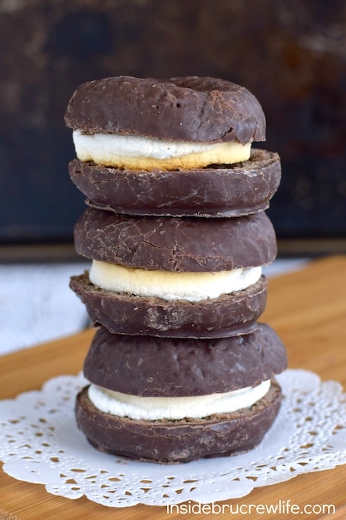 Toasted marshmallows inside chocolate donuts adds a fun new twist to summer s'mores.