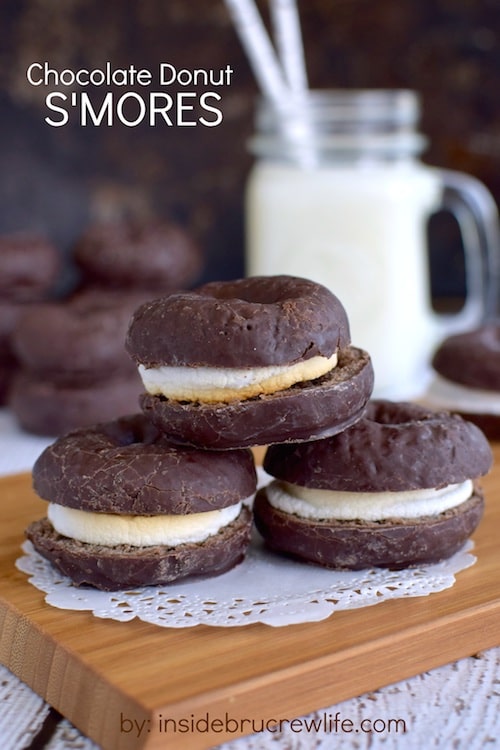Toasted marshmallows inside chocolate donuts adds a fun new twist to summer s'mores.