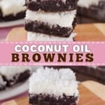 Pinterest image for coconut oil brownies.