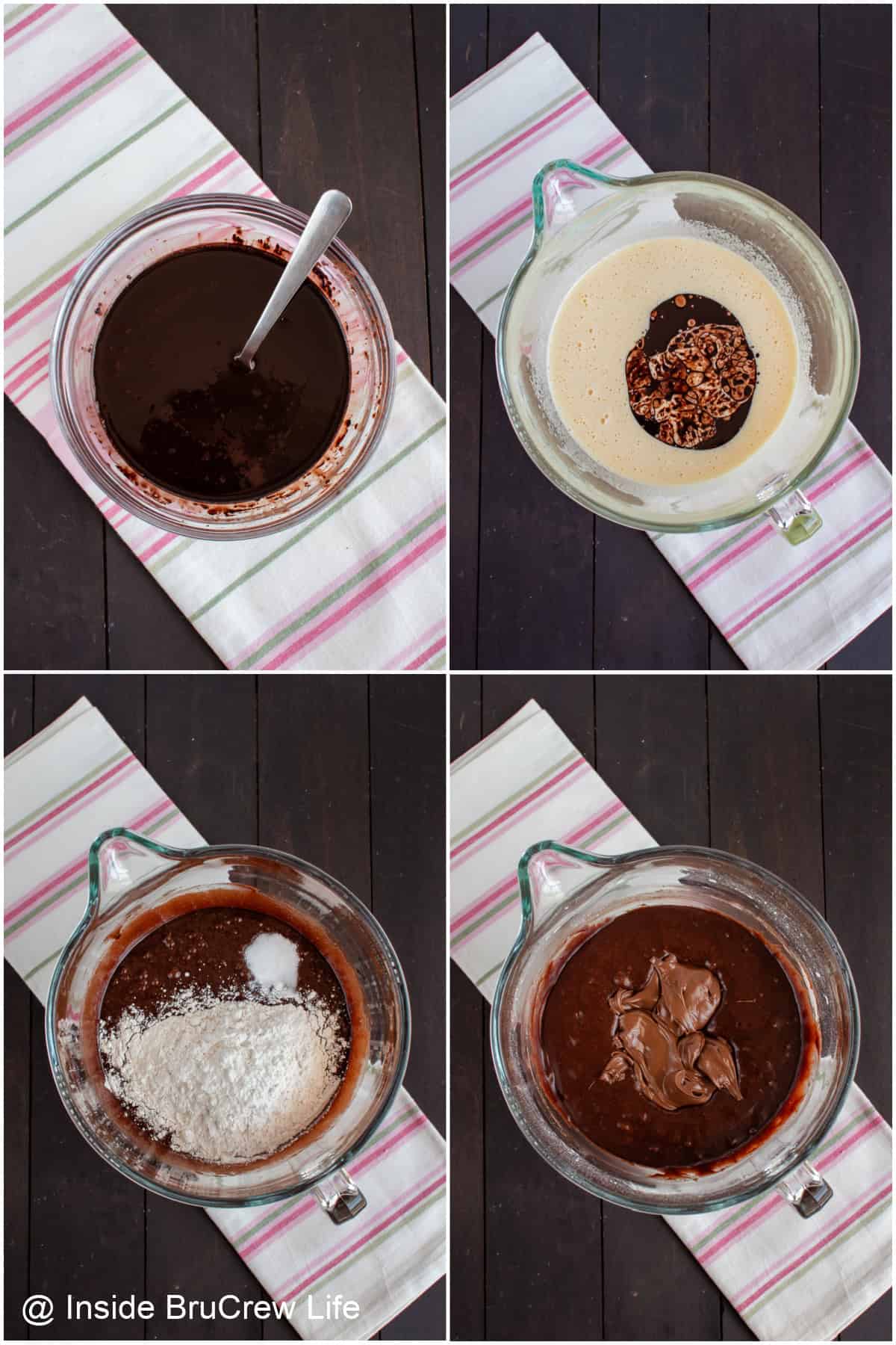 Step-by-step photos showing how to make coconut oil brownies.