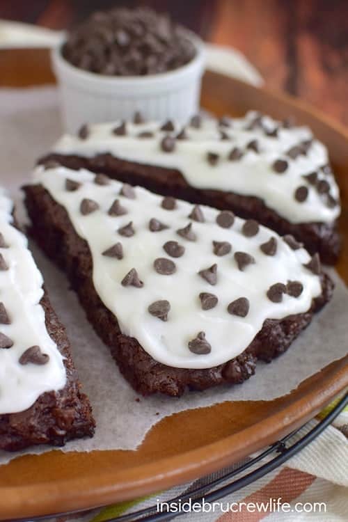 Chocolate chips and frosting make these banana scones an amazing breakfast to start out the day with!
